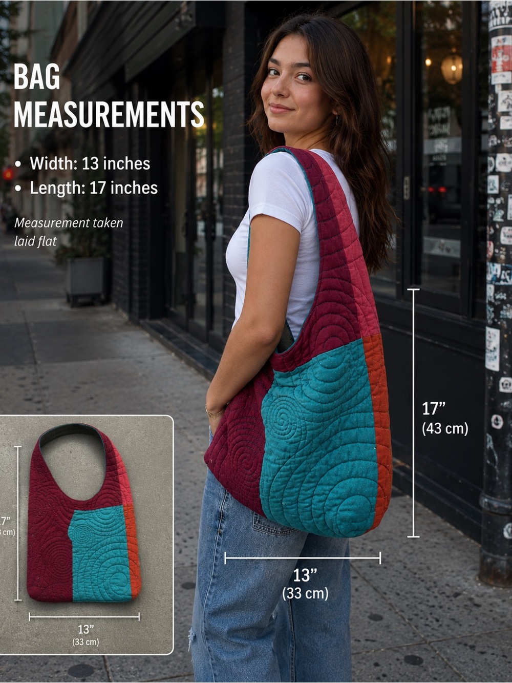 Upcycled Quilted Patchwork Shoulder Bag in Teal & Burgundy - Picture 1 of 5